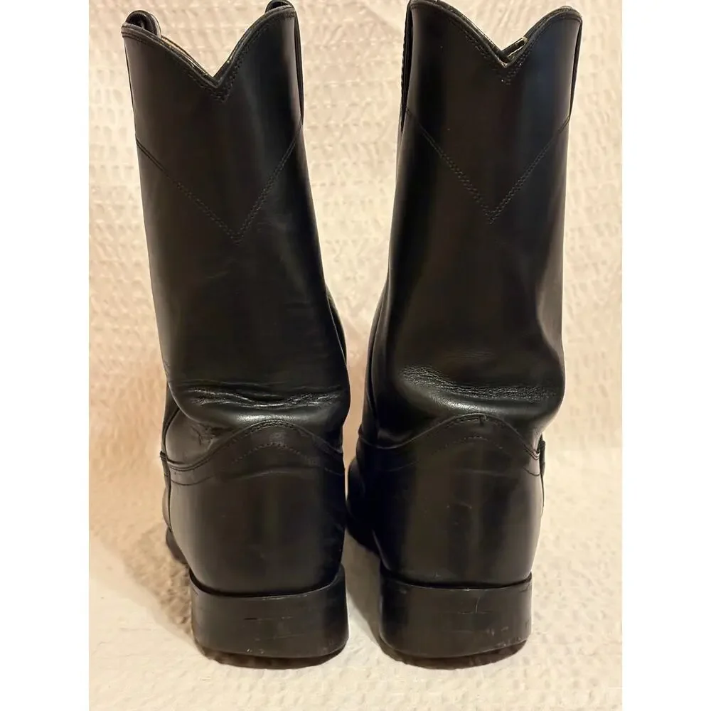 Justin 3133 Black Leather Ropers Men’s 8EE Vibram Sole Western Boots Mexico